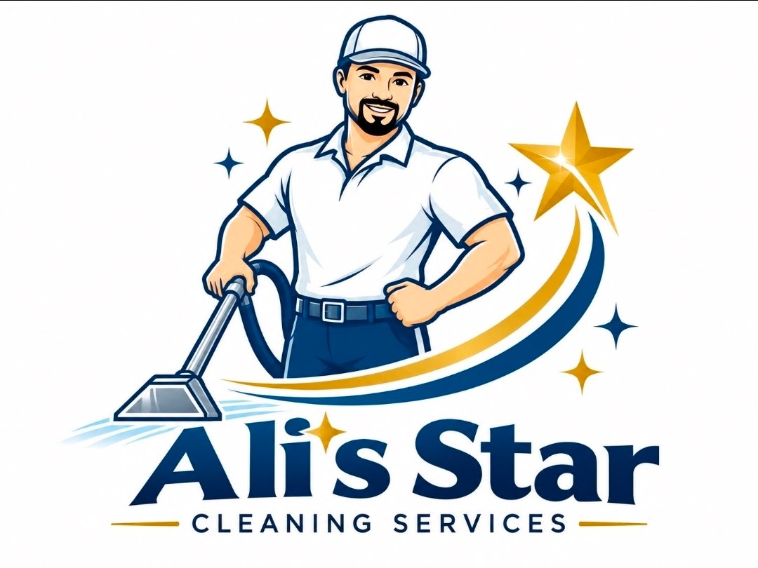 Ali's Star mascot with a carpet cleaning wand