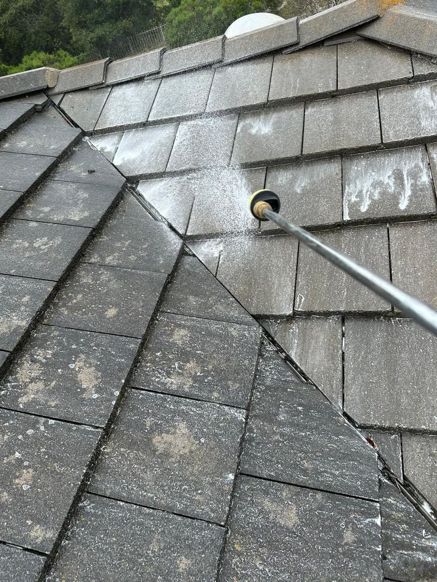 Pressure washing a tile roof in San Luis Obispo County